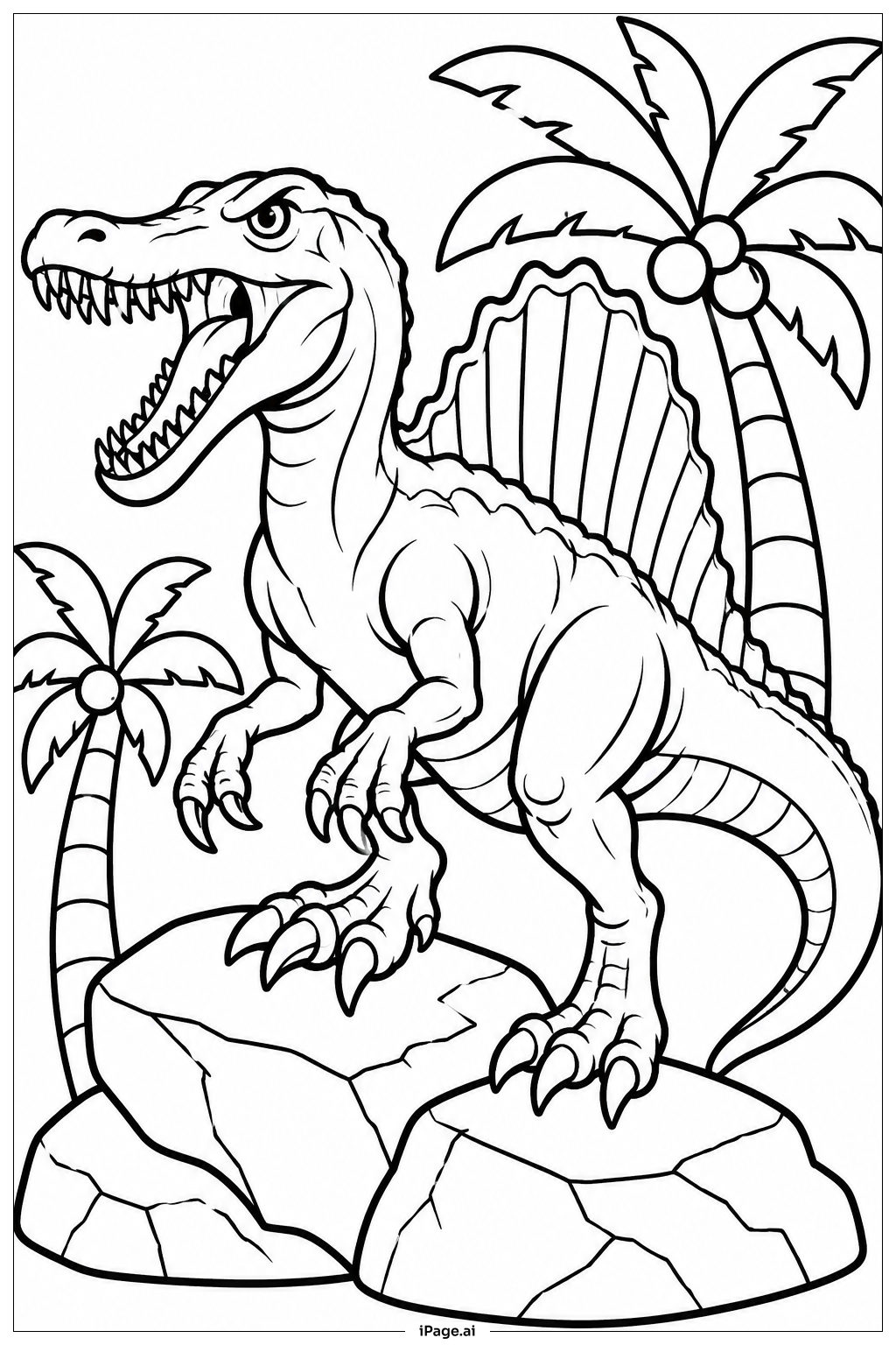 Página para colorear de Spinosaurus Sobre Rocas