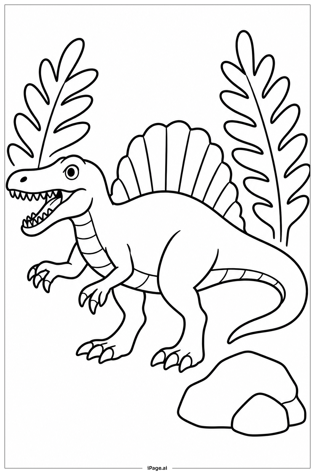 Spinosaurus With Ferns Coloring Page