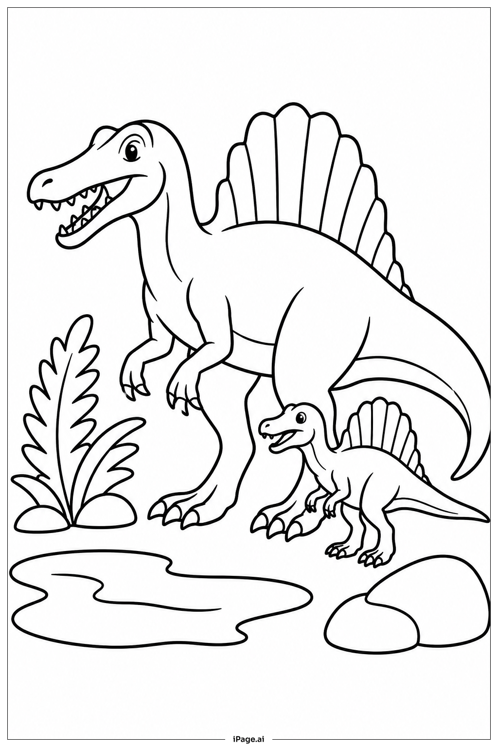 Trang tô màu Spinosaurus Với Con Non