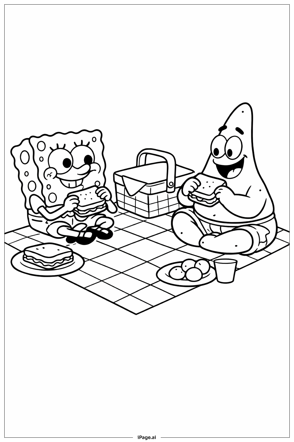 Spongebob And Patrick Picnic Coloring Page