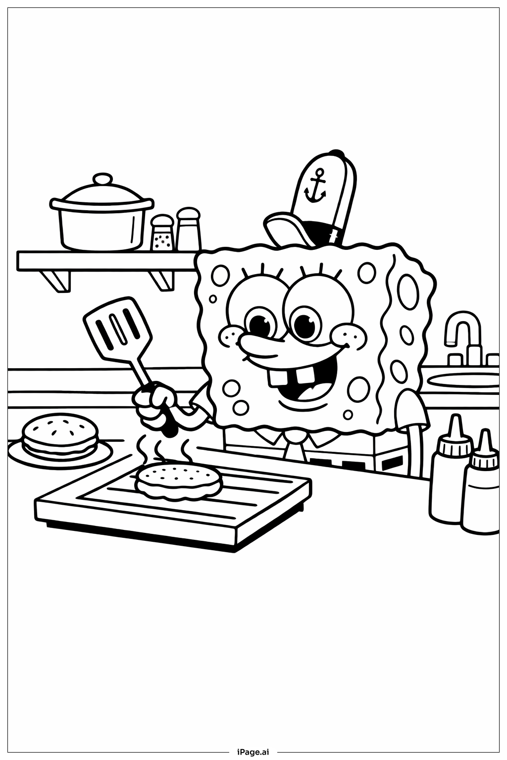 Spongebob Cooking At Krusty Krab Coloring Page