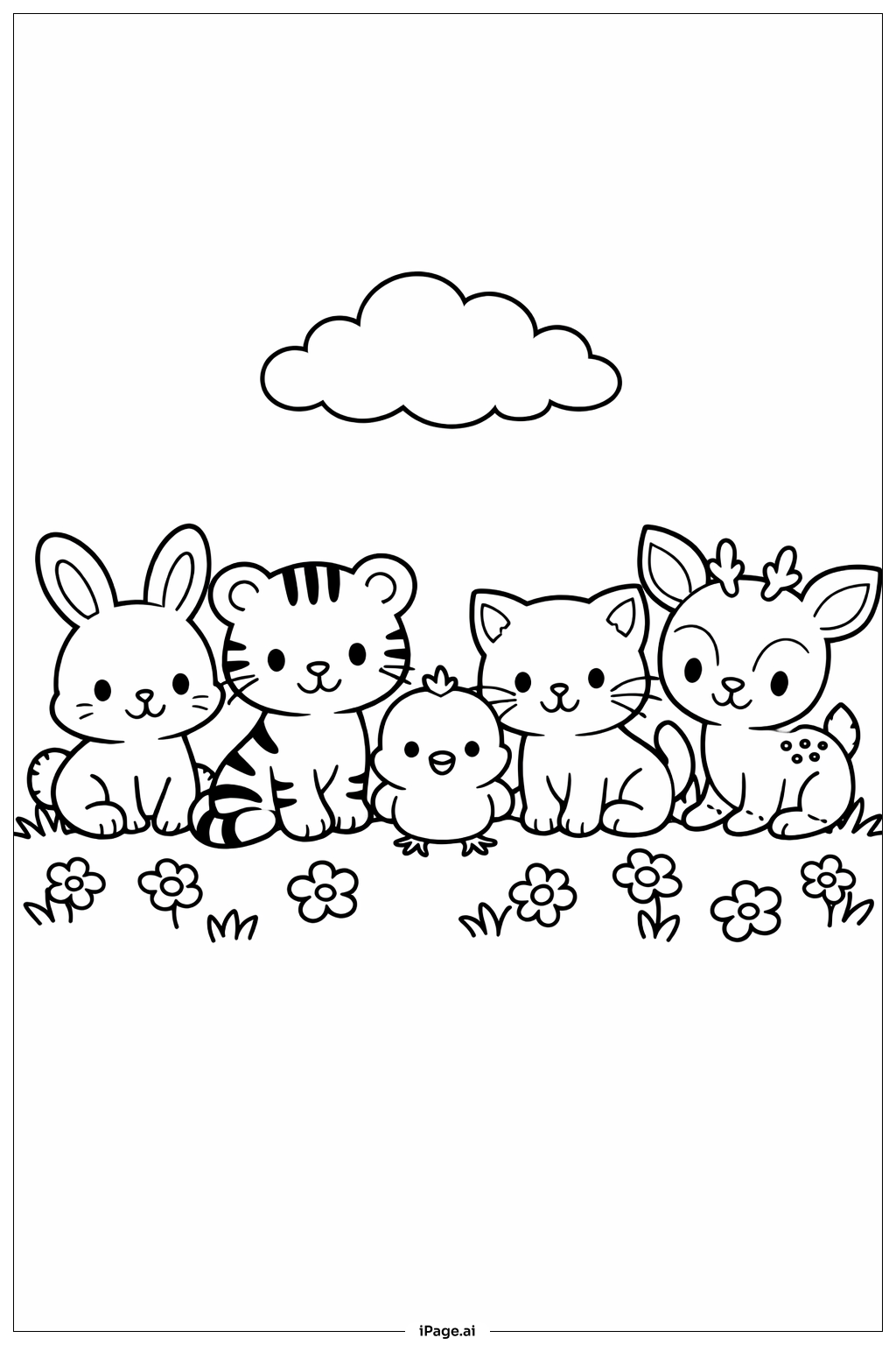  봄 들판의 아기 동물들 색칠공부 페이지 