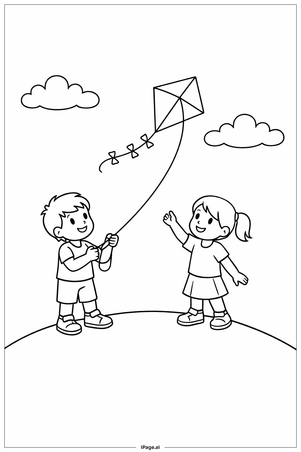  봄철 아이들 연 날리기 색칠공부 페이지 