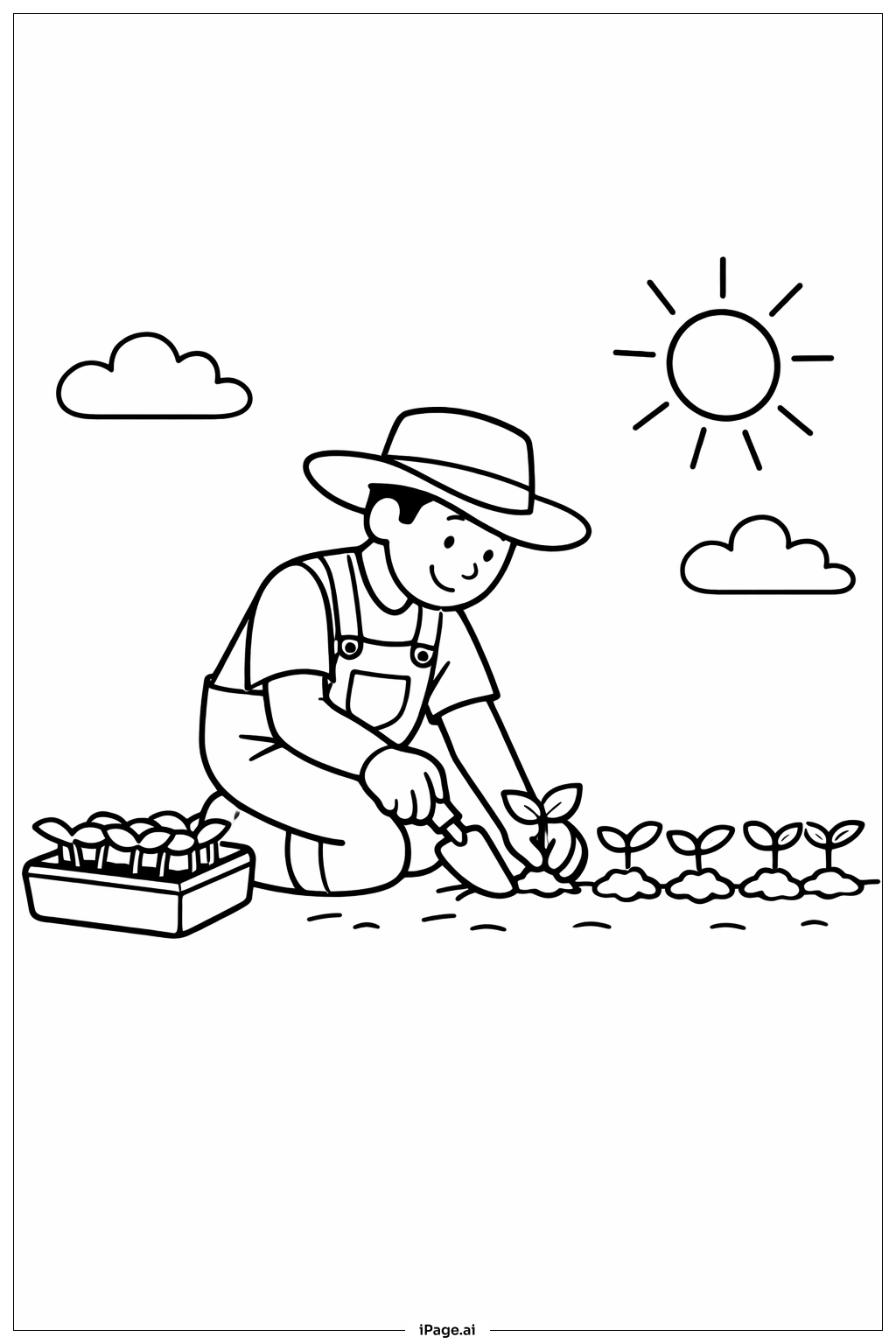  봄철 농부 모종 심기 색칠공부 페이지 
