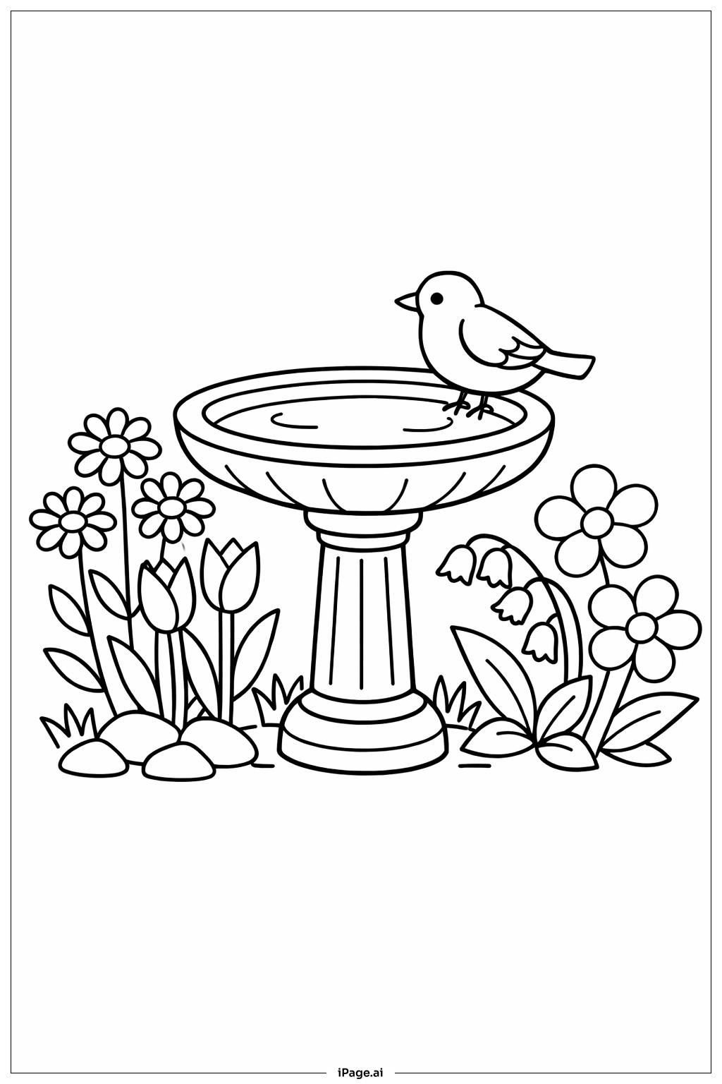  새와 함께하는 봄 정원 색칠공부 페이지 