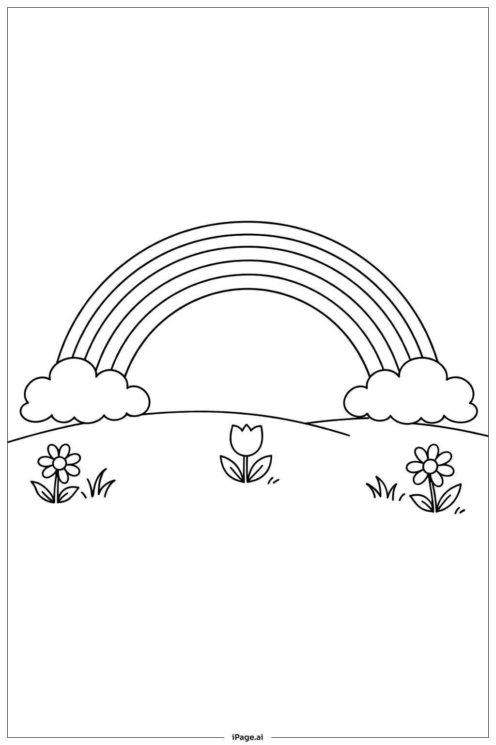  들판 위의 봄 무지개 색칠공부 페이지 