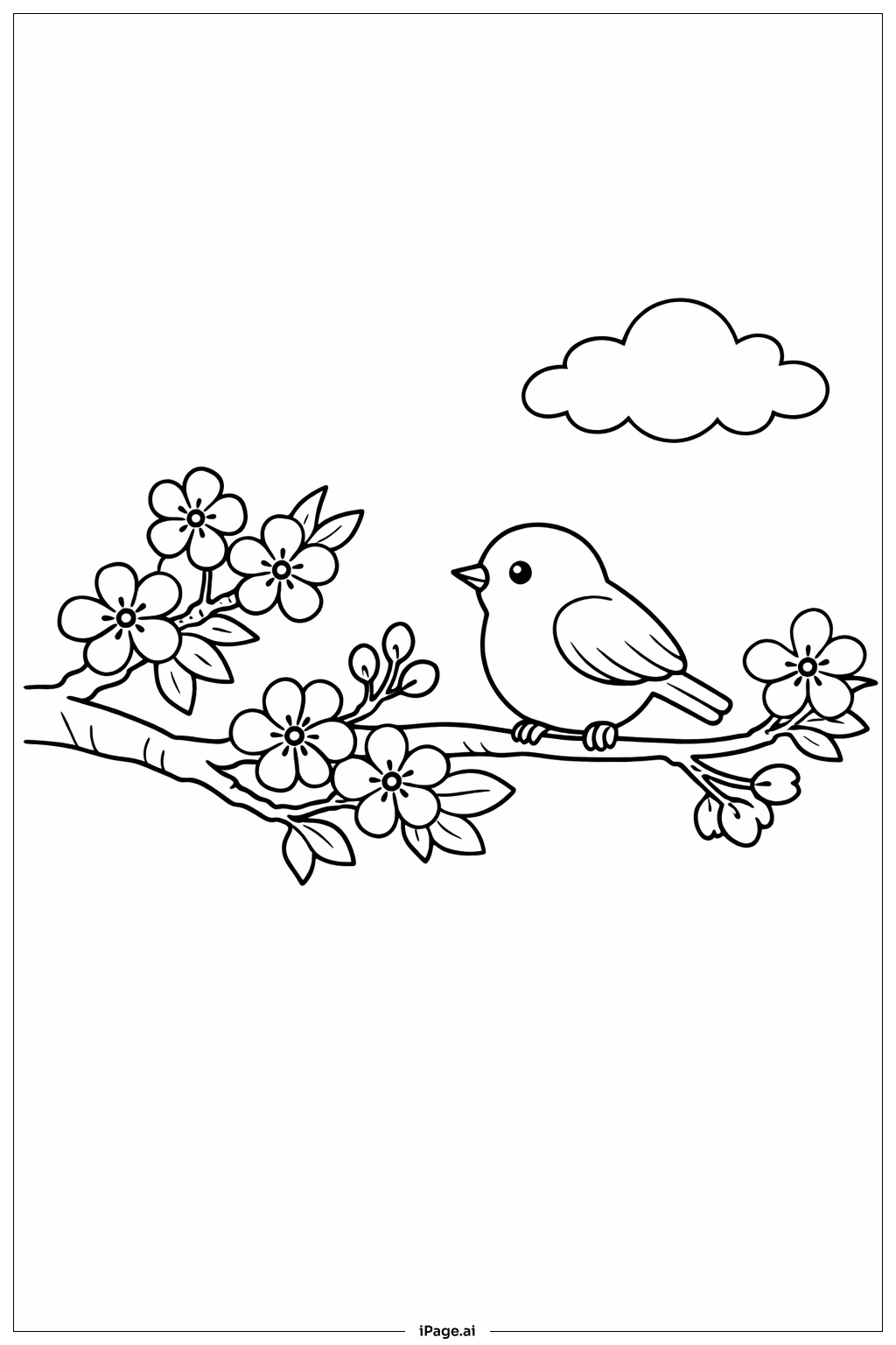  꽃과 새가 있는 봄나무 색칠공부 페이지 