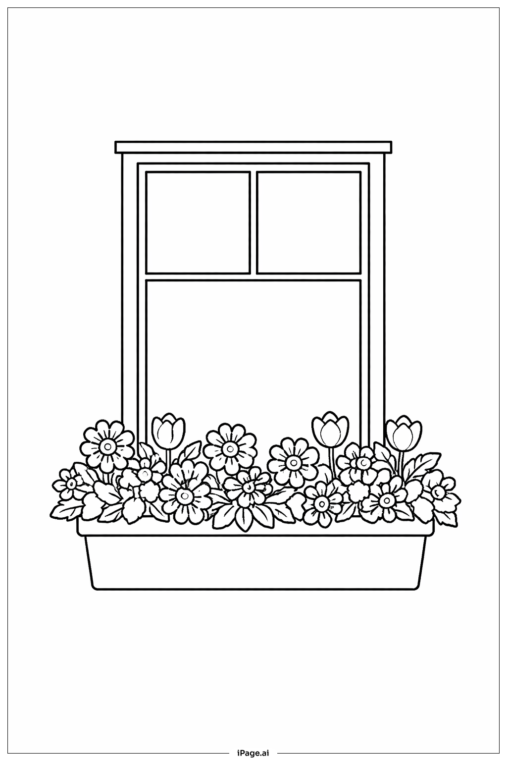  꽃이 있는 봄 창문 화분 색칠공부 페이지 