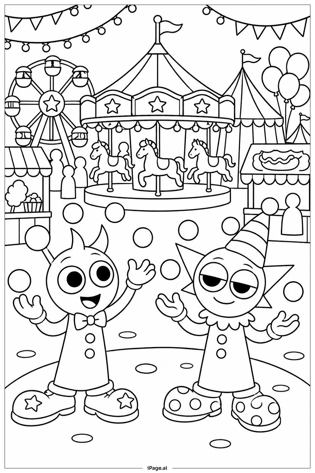  Página para colorear de Escena del Carnaval Sprunki 