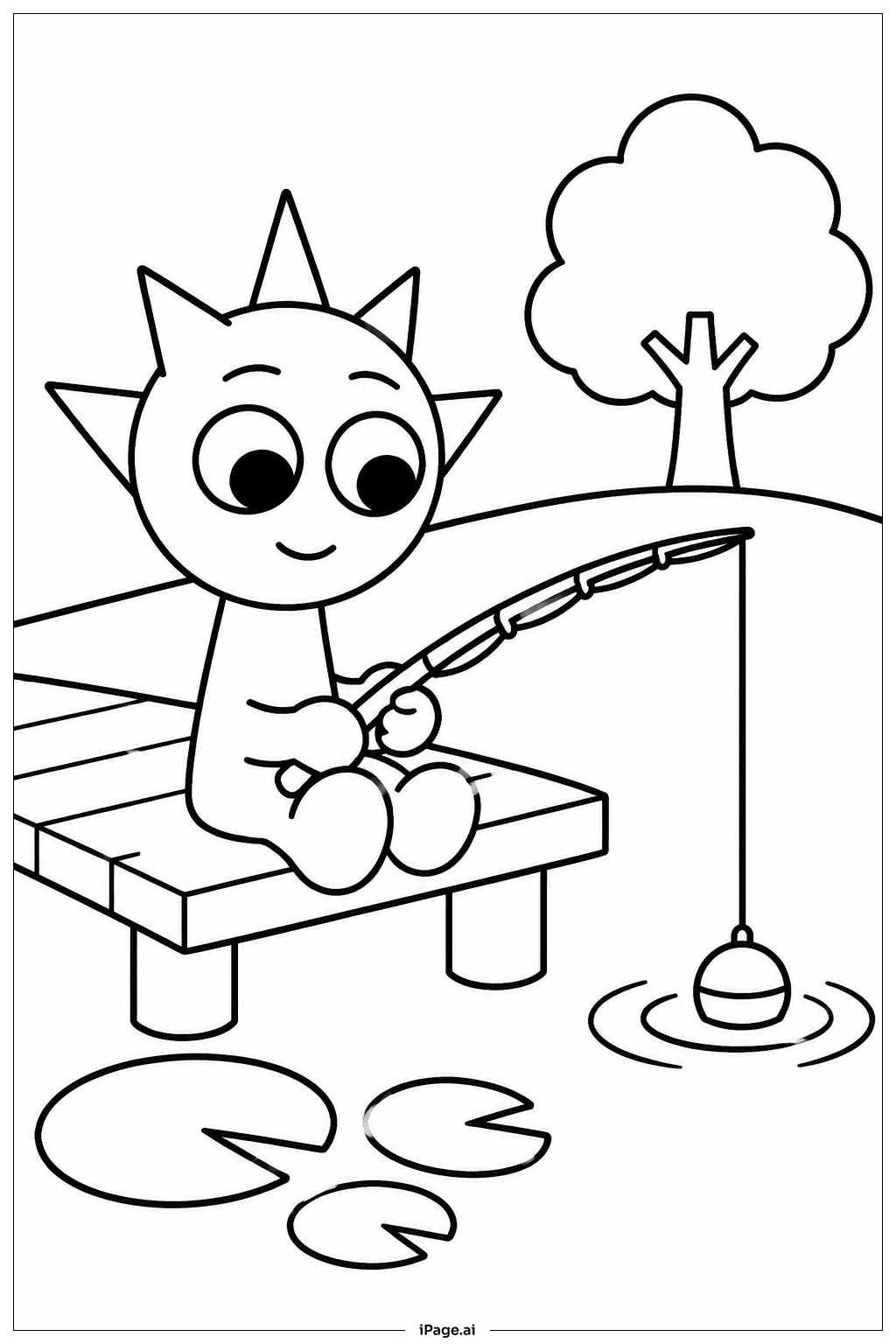 Página para colorir de Sprunki Pond Fishing