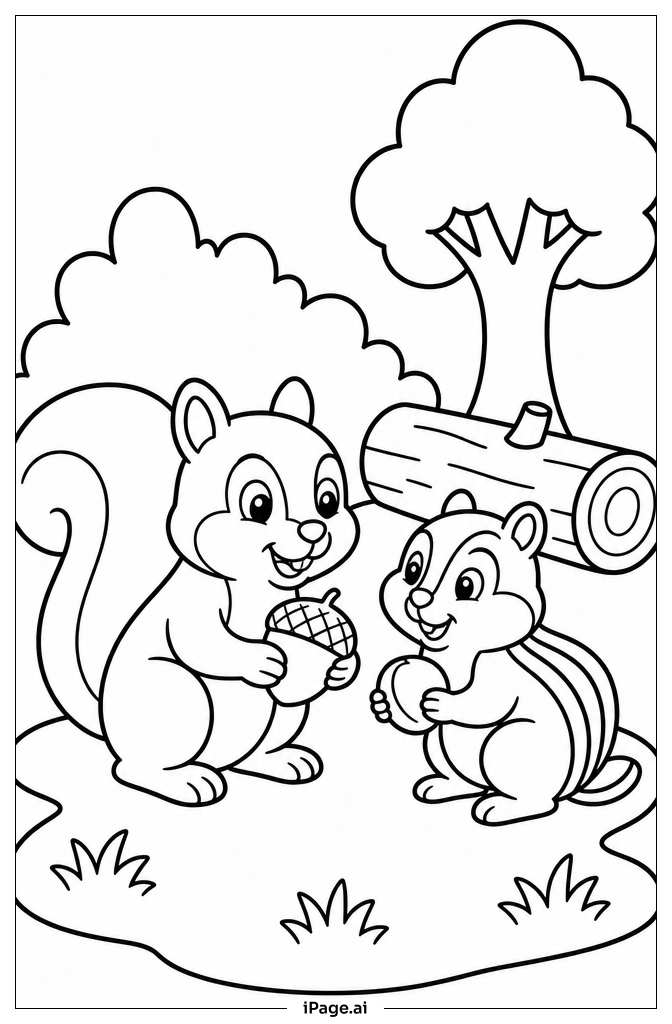Squirrel And Chipmunk Coloring Page