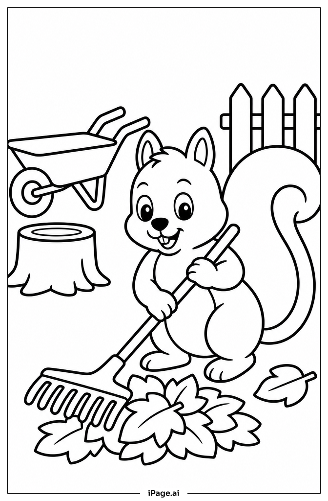 Squirrel Collecting Leaves