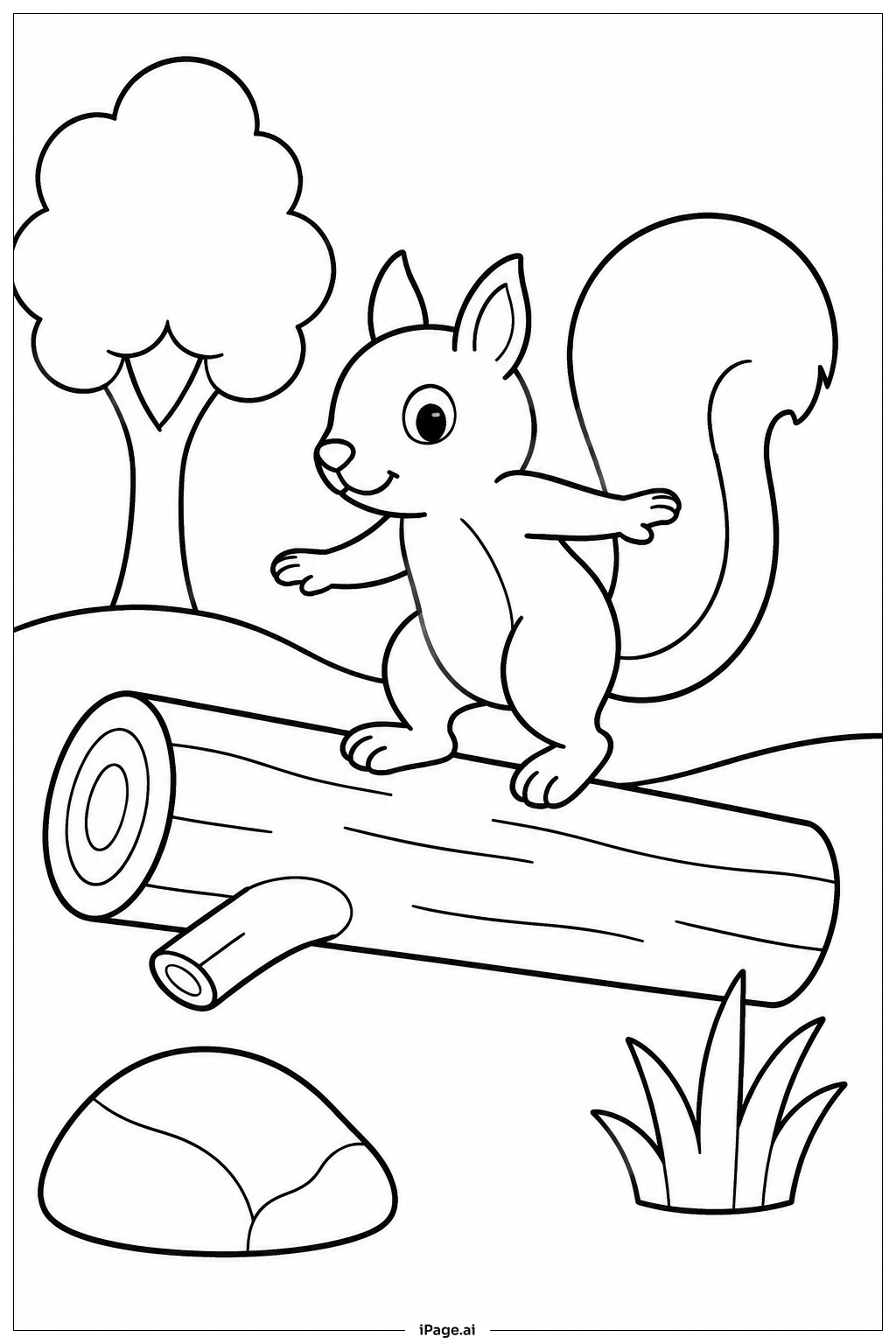 Squirrel Crossing Log Coloring Page