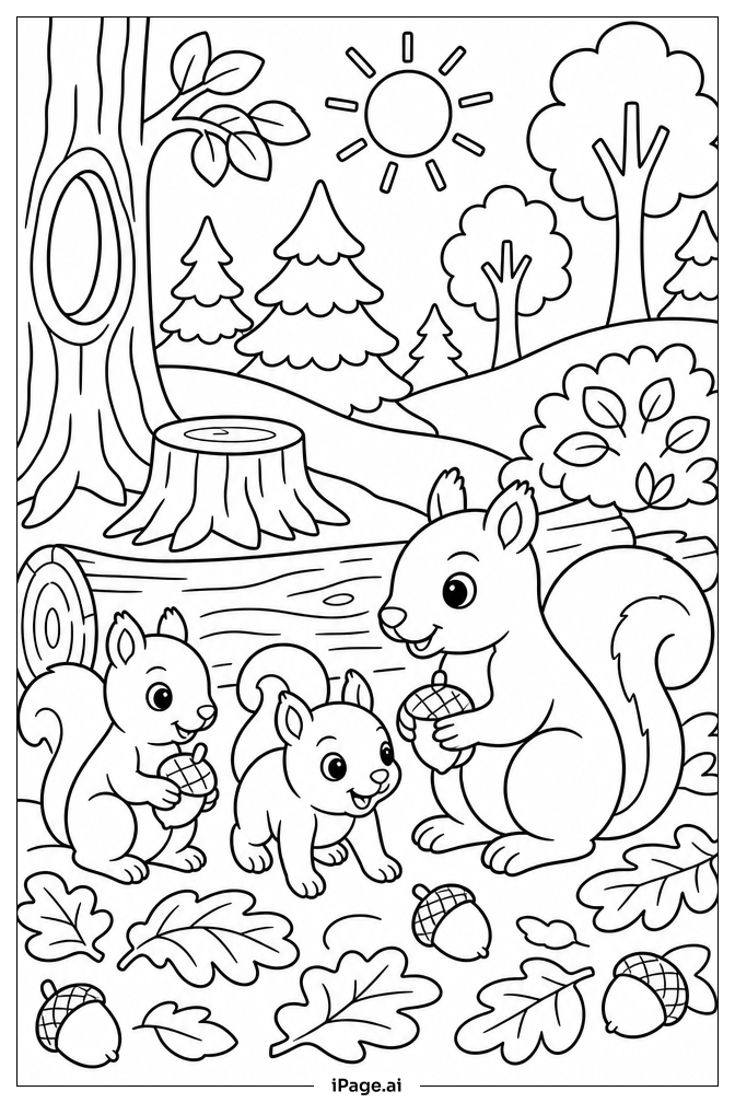 Squirrel Family In Forest