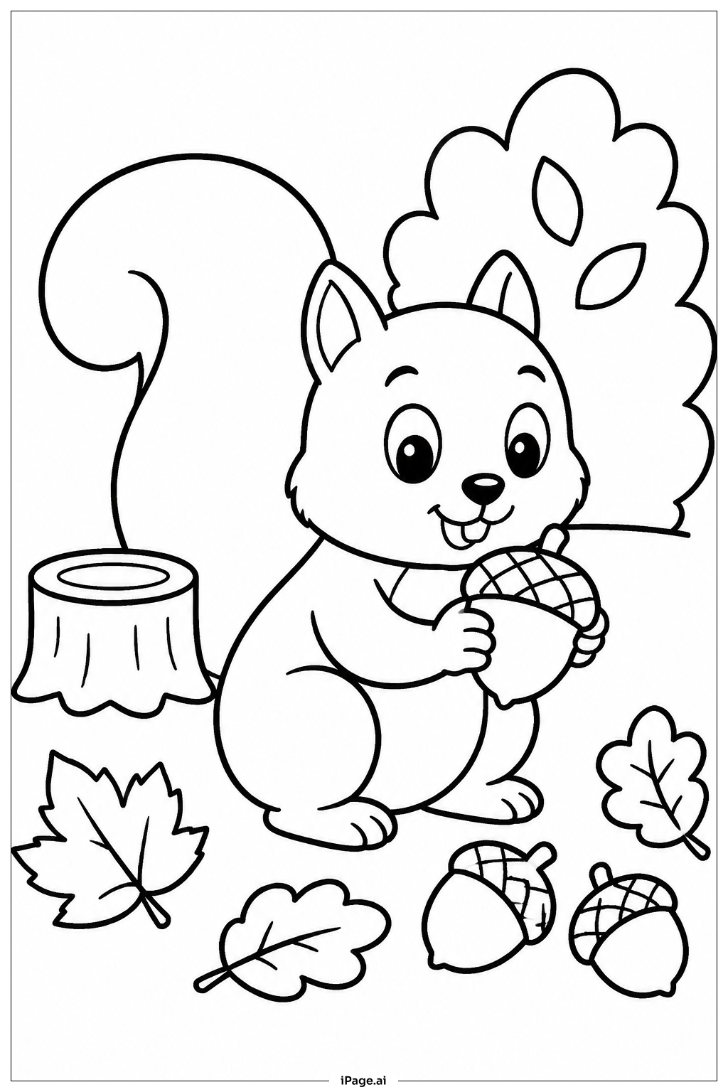 Squirrel Gathering Acorns Coloring Page