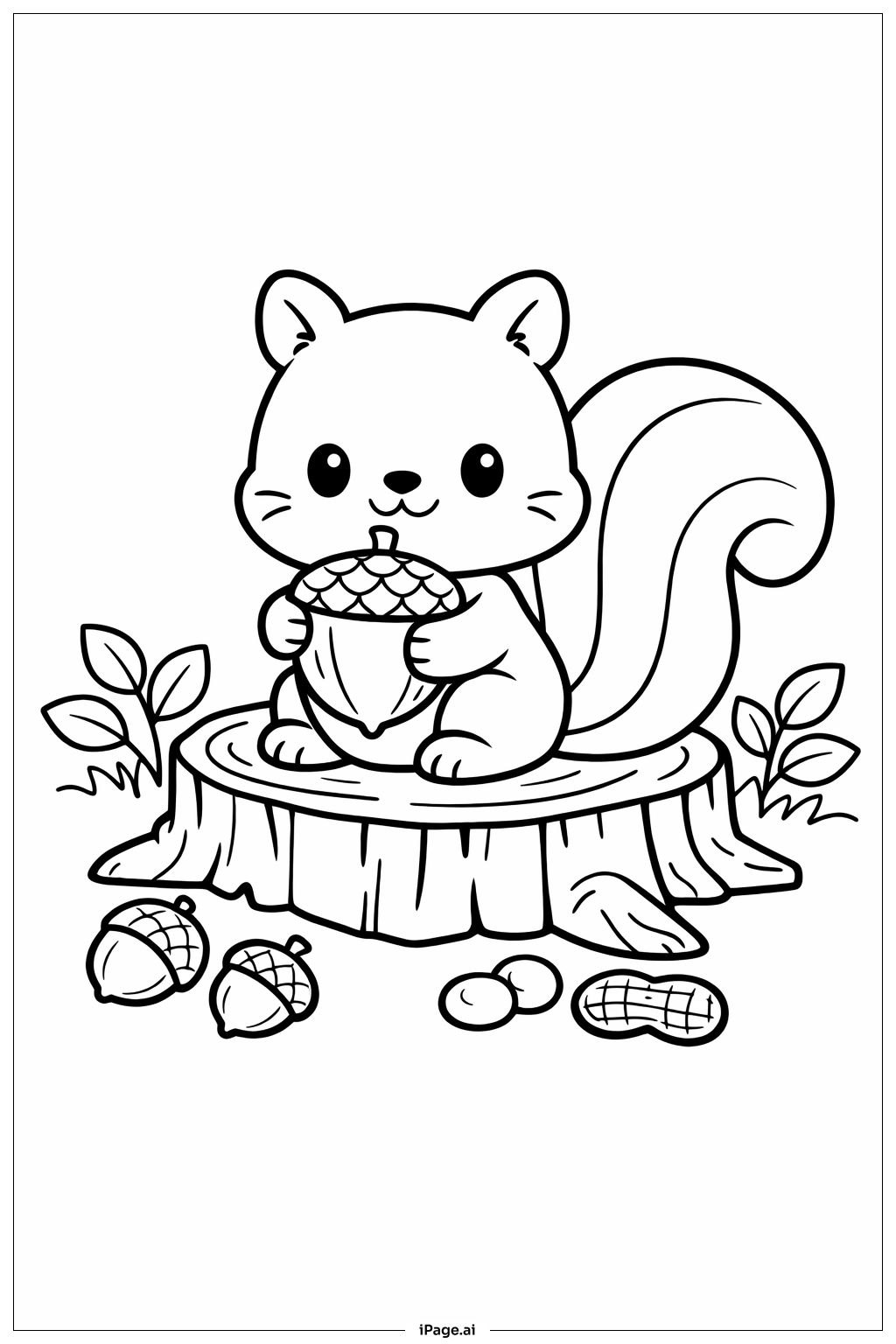  松鼠收集秋季堅果著色頁 