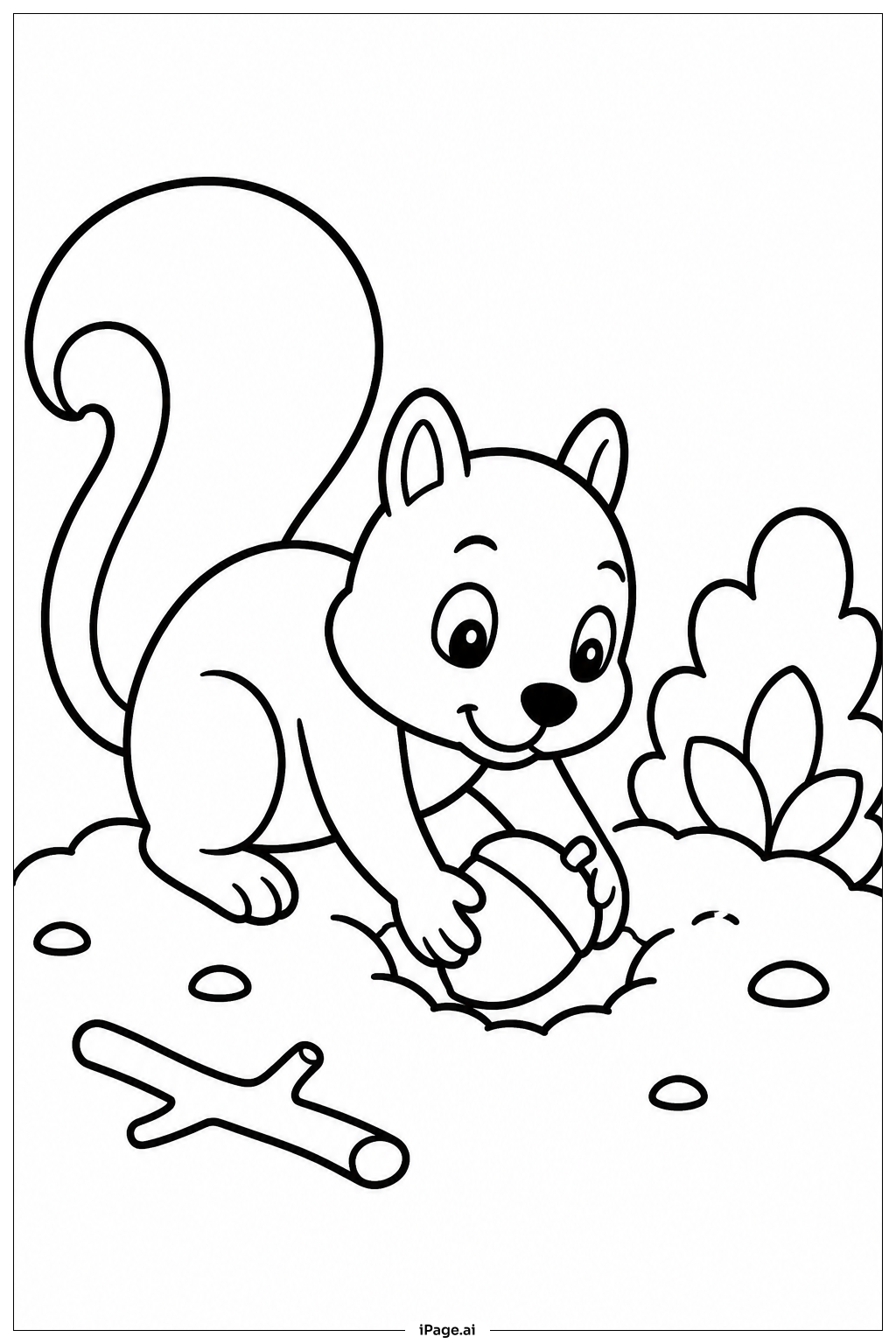 Squirrel Hiding Nuts Coloring Page