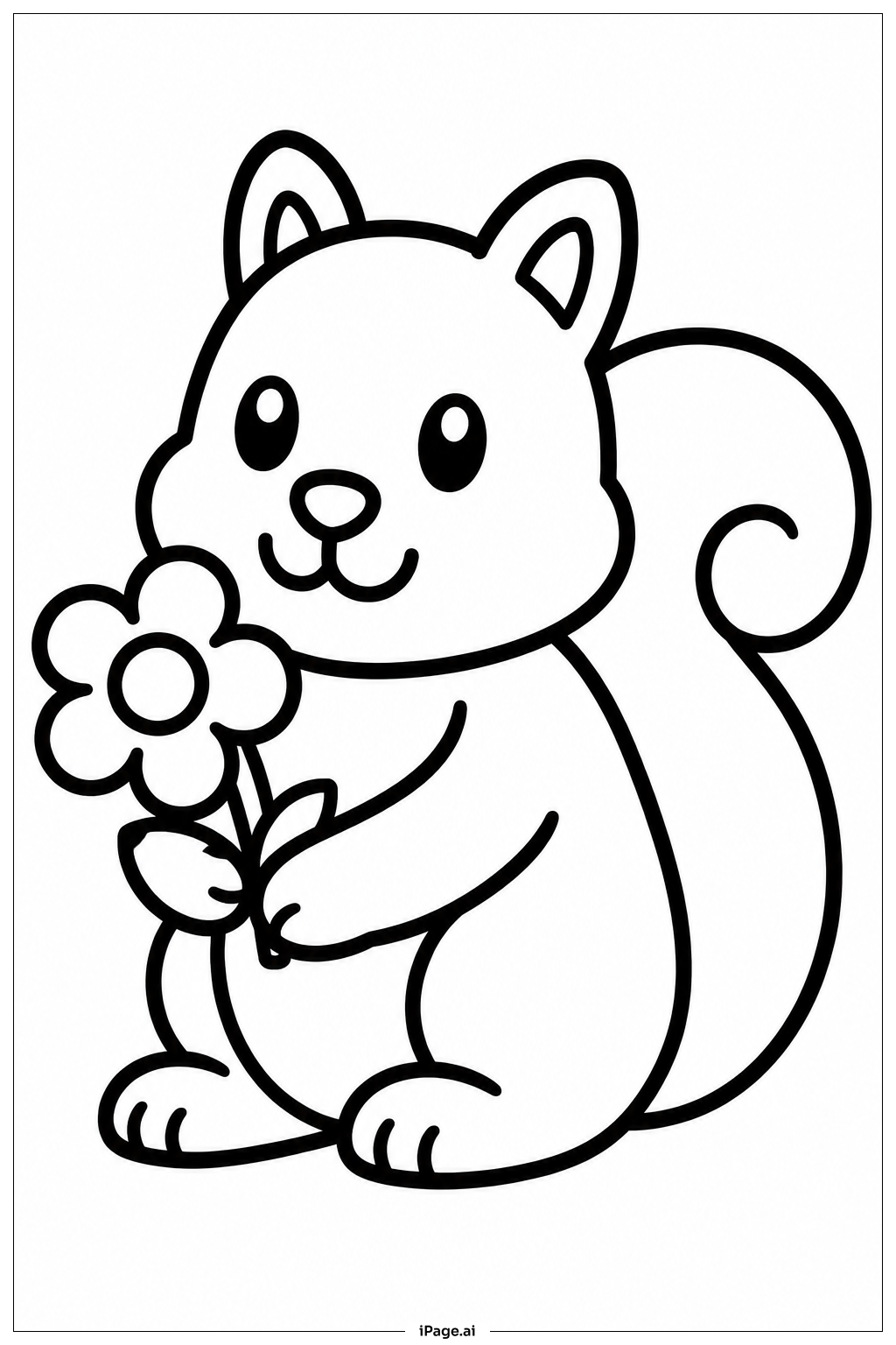 Squirrel Holding Flower Coloring Page