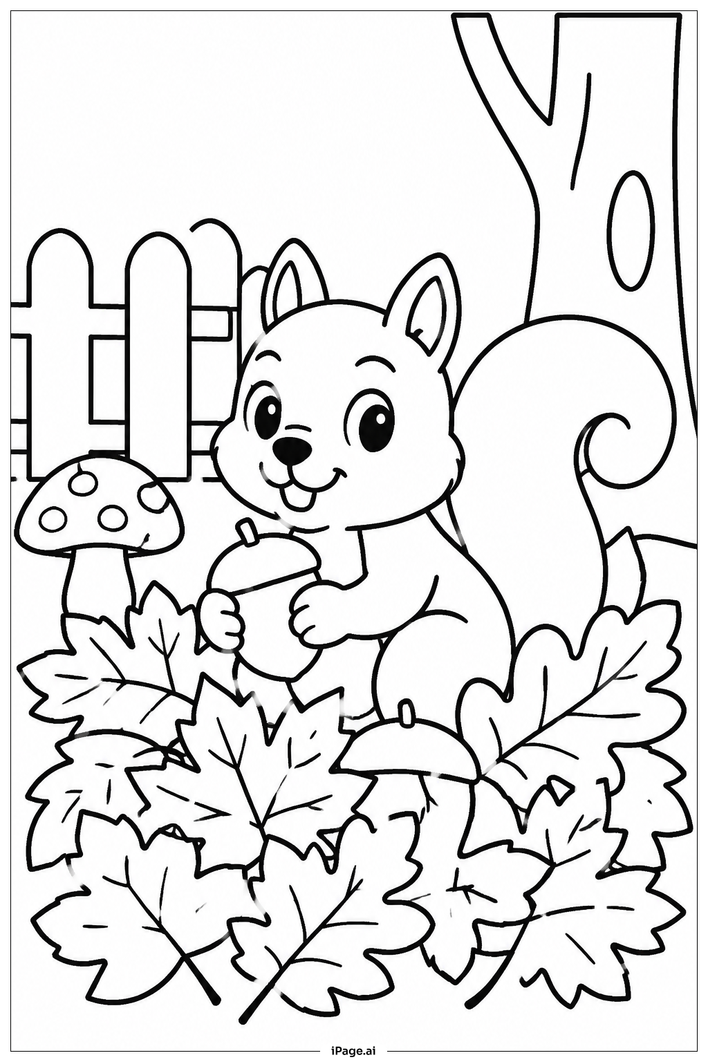 Squirrel In Autumn Leaves Coloring Page