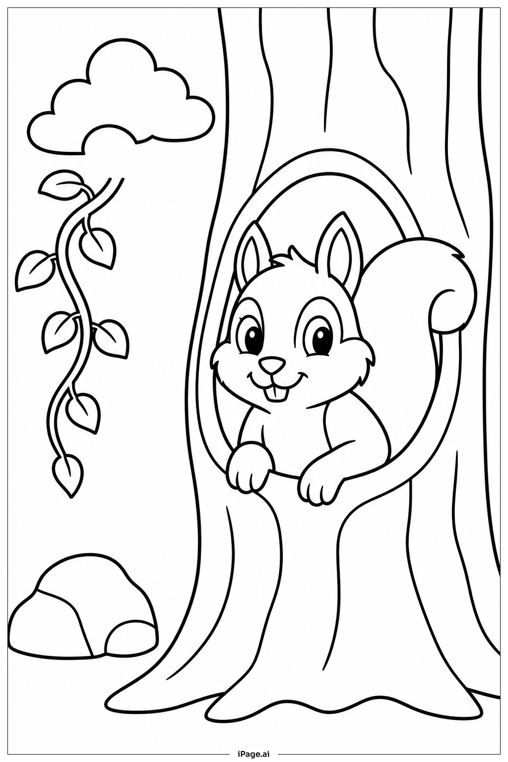 Squirrel In Hollow Tree Coloring Page