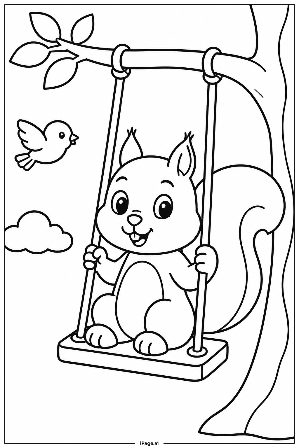 Squirrel On Swing Coloring Page