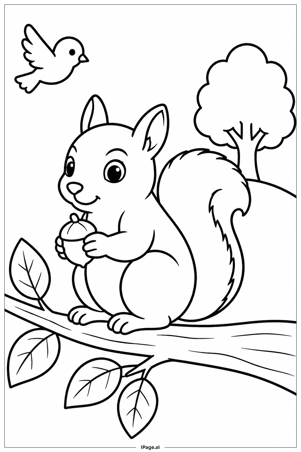 Squirrel On Tree Branch Coloring Page