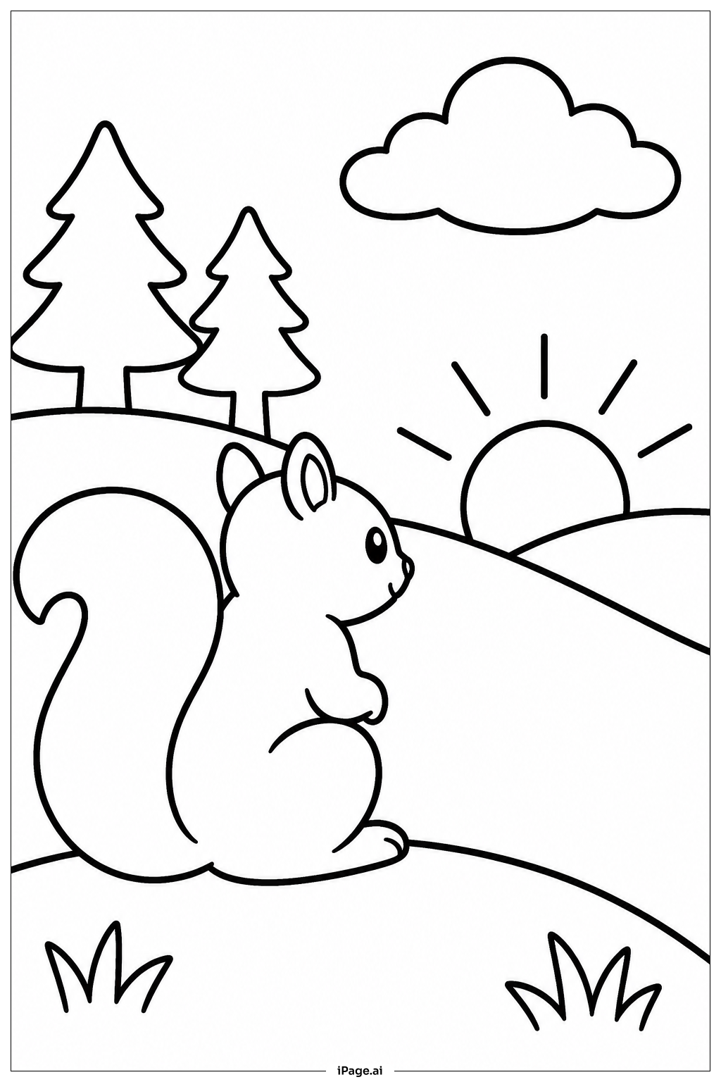 Squirrel Watching Sunset Coloring Page