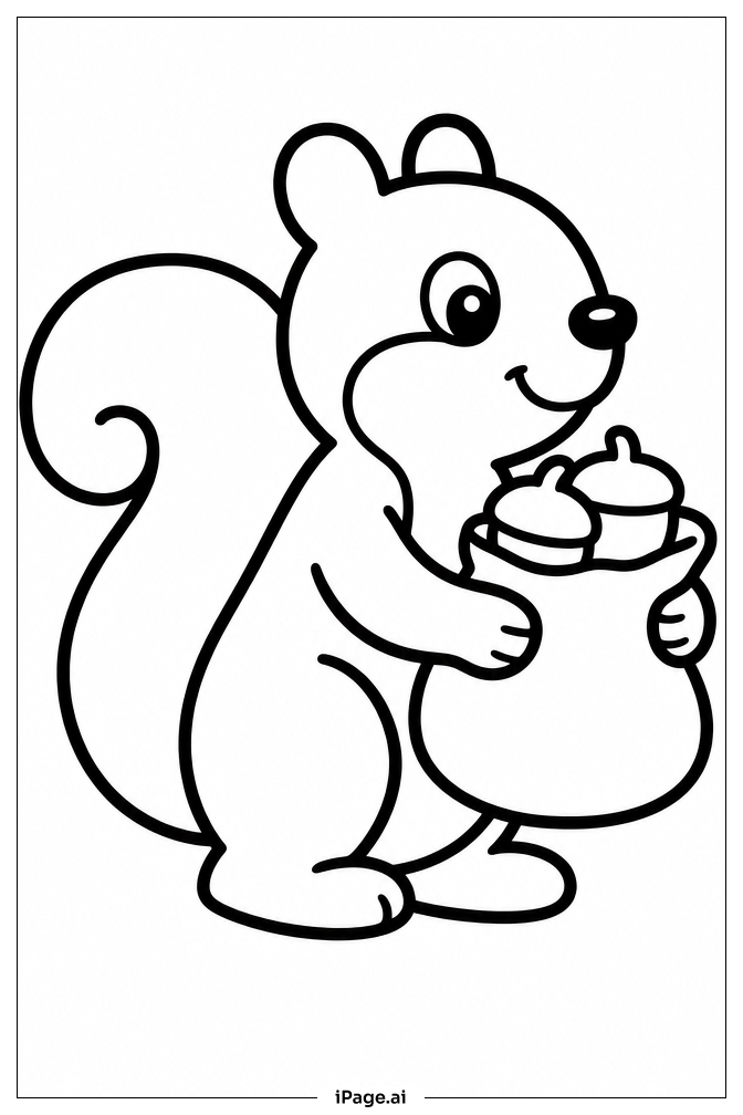 Squirrel With Acorn Sack Coloring Page