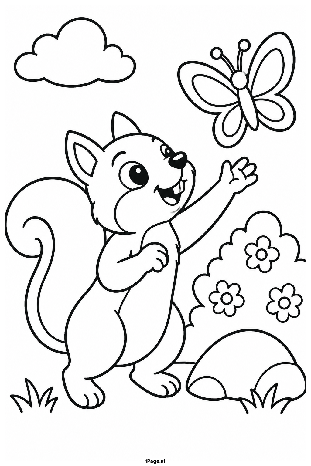 Squirrel With Butterfly Coloring Page