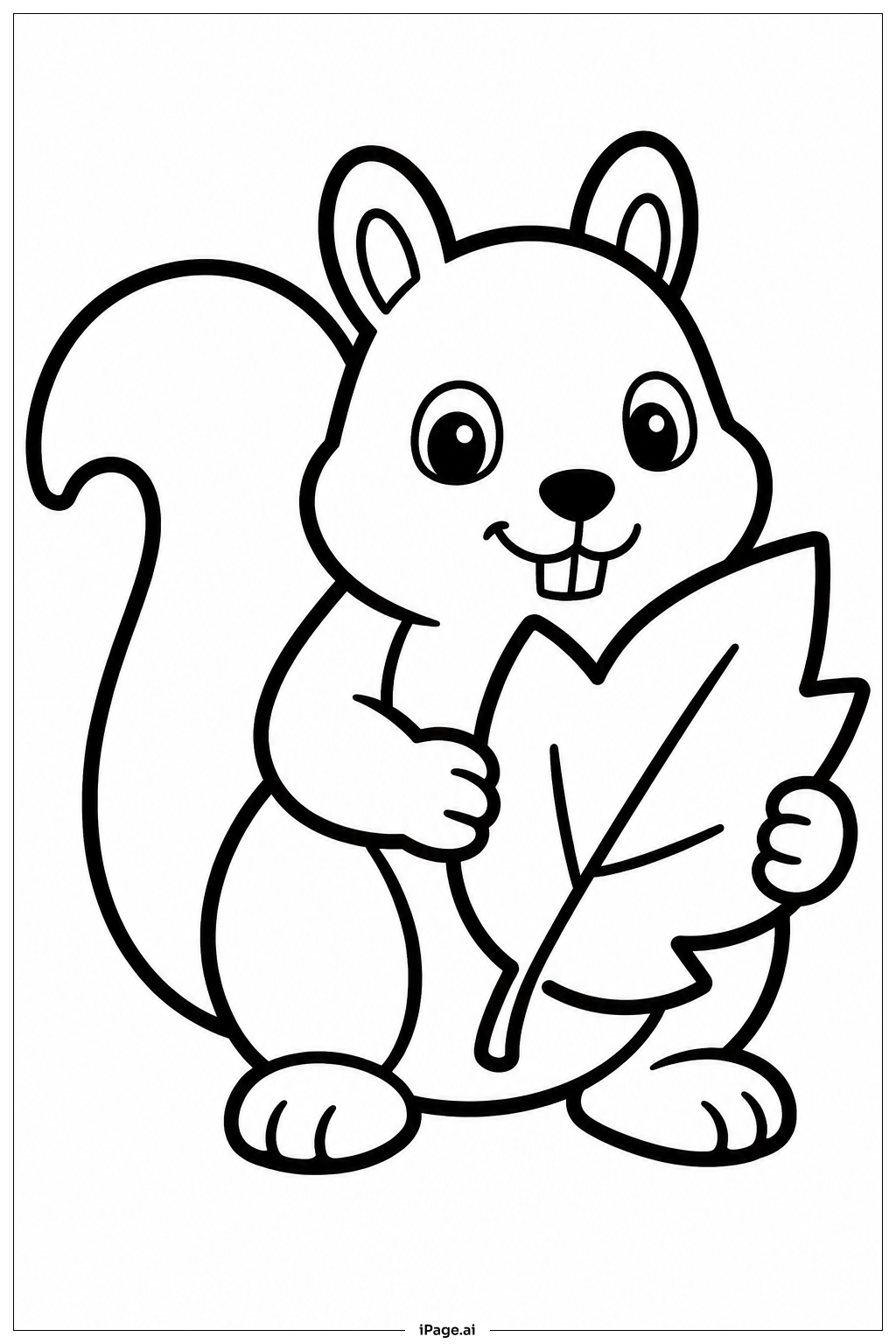 Squirrel With Leaf Coloring Page