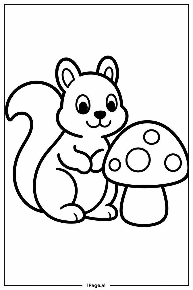 Squirrel With Mushroom Coloring Page
