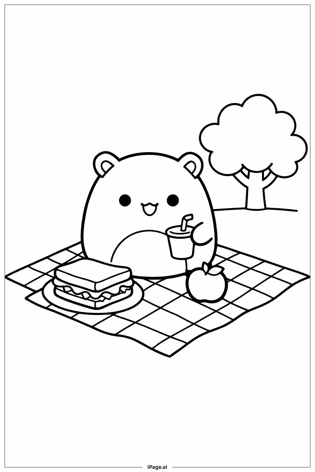 Squishmallow Picnic Scene Coloring Page