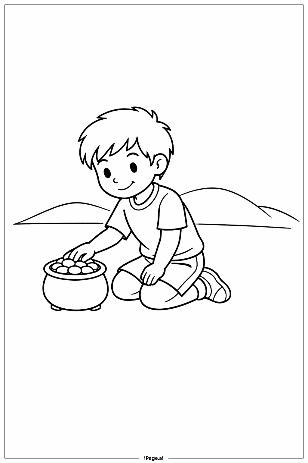 Page de coloriage Garçon de la Saint-Patrick trouvant de l'or