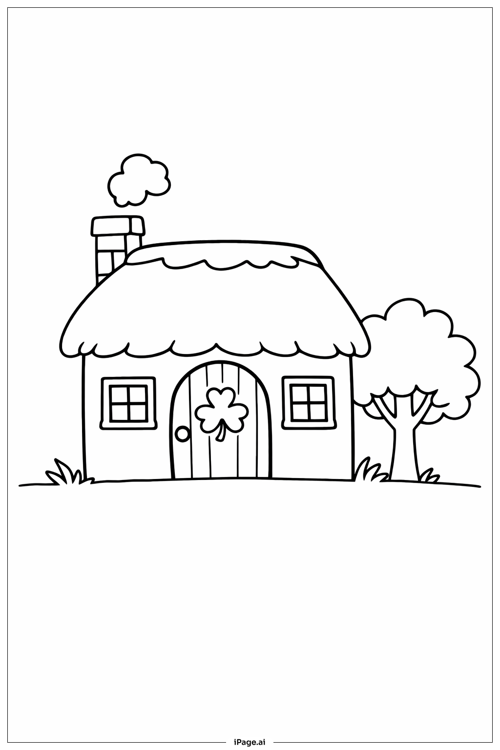 Page de coloriage Cottage de la Saint Patrick avec cheminée