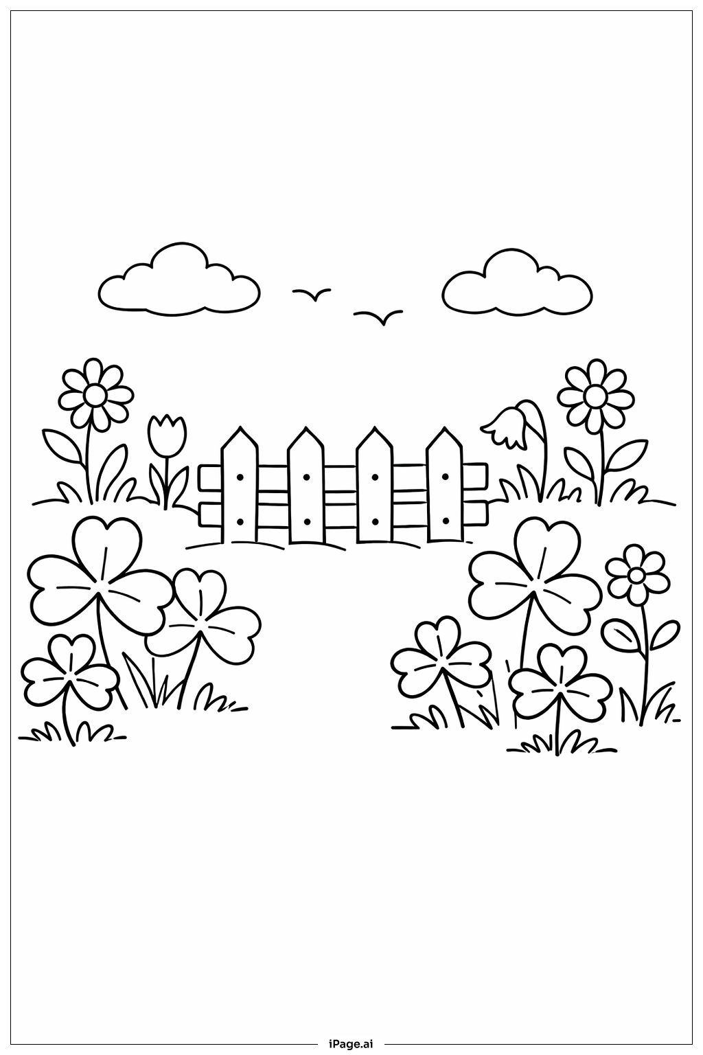 Page de coloriage Jardin de la Saint-Patrick avec des Trèfles