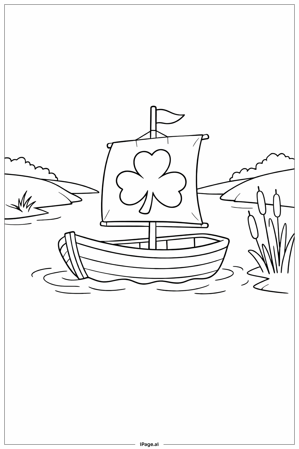 Page de coloriage Petit bateau sur la rivière pour la Saint-Patrick