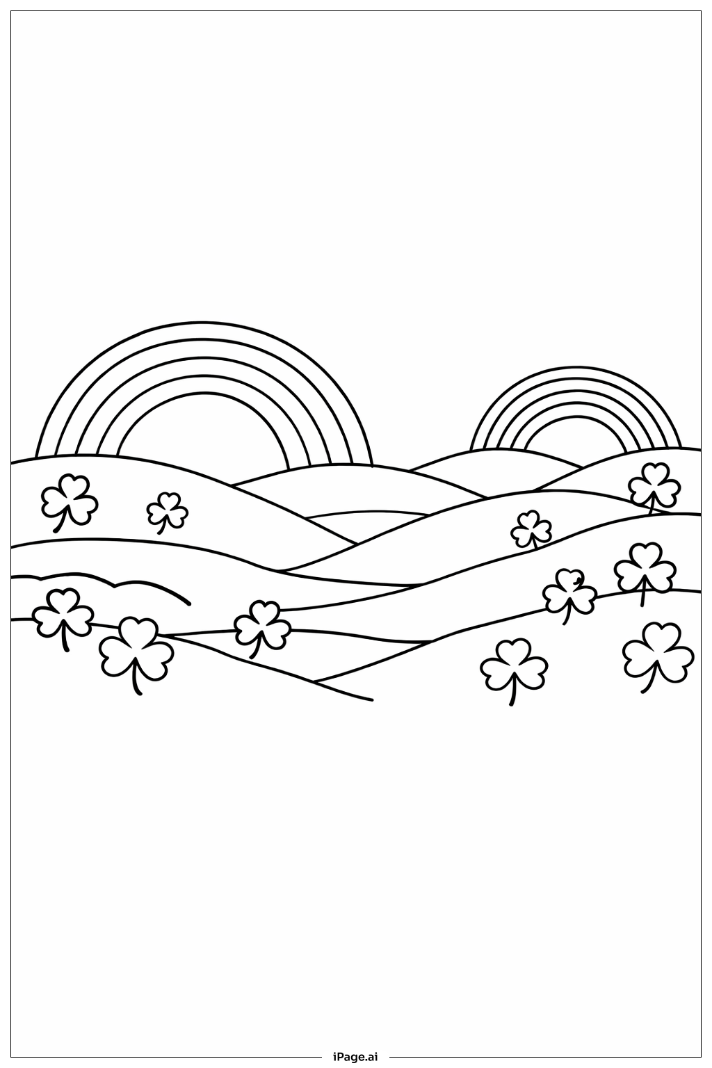 Page de coloriage Collines ondulantes de la Saint-Patrick avec arcs-en-ciel