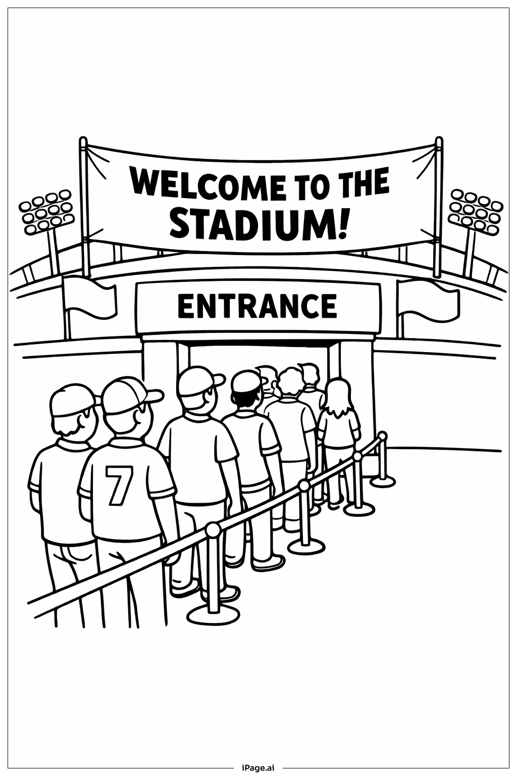 スタジアム入口の塗り絵ページ