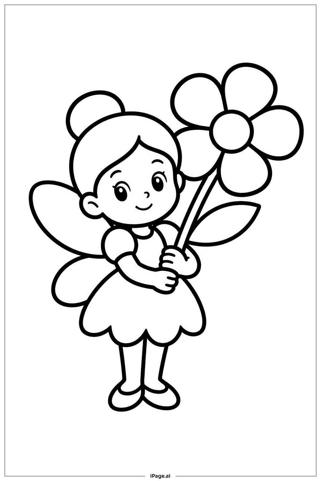Standing Fairy Holding Flower Coloring Page