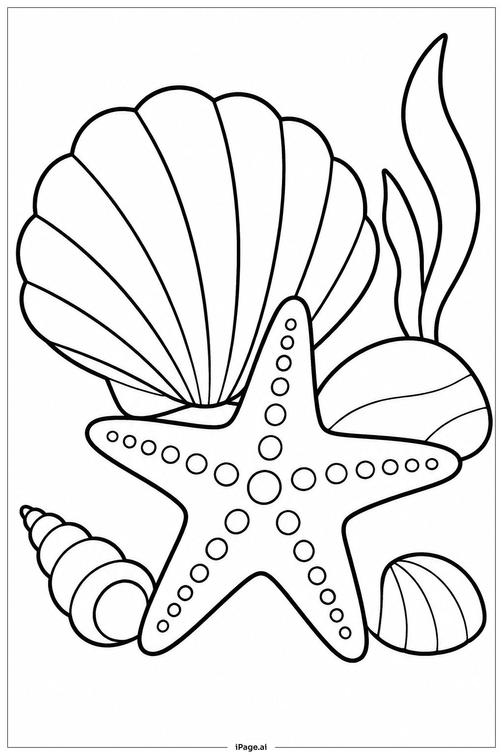 Starfish And Large Shell Coloring Page