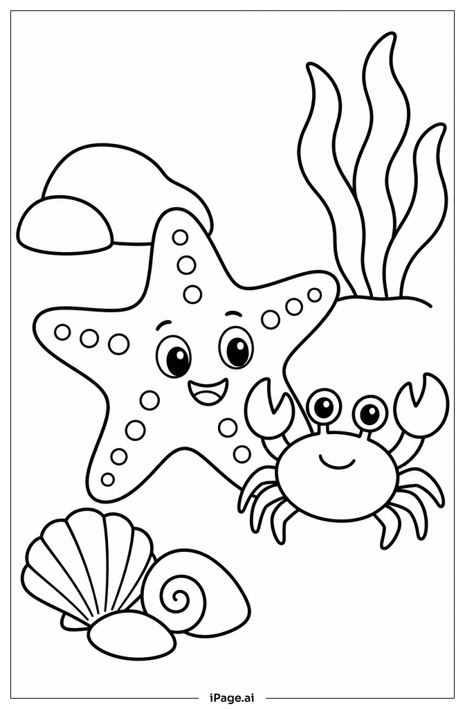Starfish And Little Crab Coloring Page