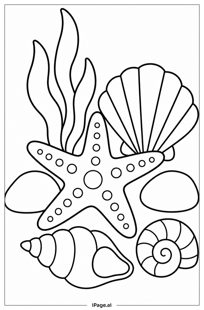 Starfish And Seashells Coloring Page