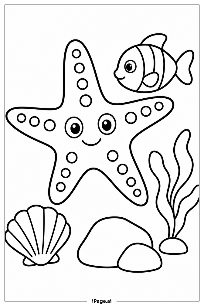 Starfish And Small Fish Coloring Page