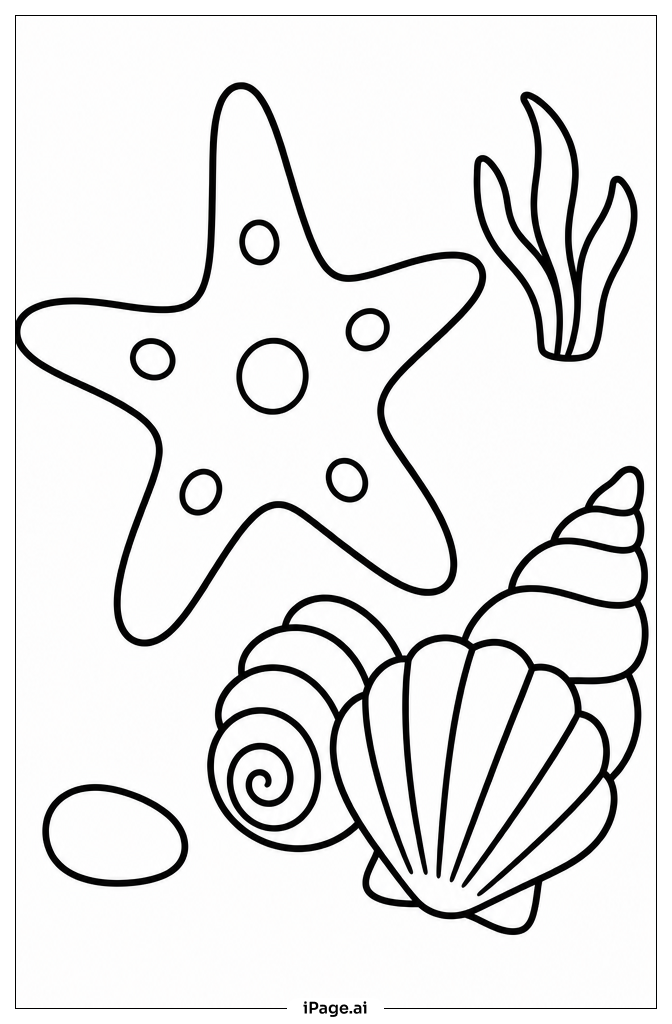 Starfish Near Seashell Cluster Coloring Page