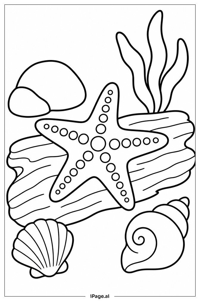 Starfish On Driftwood Coloring Page
