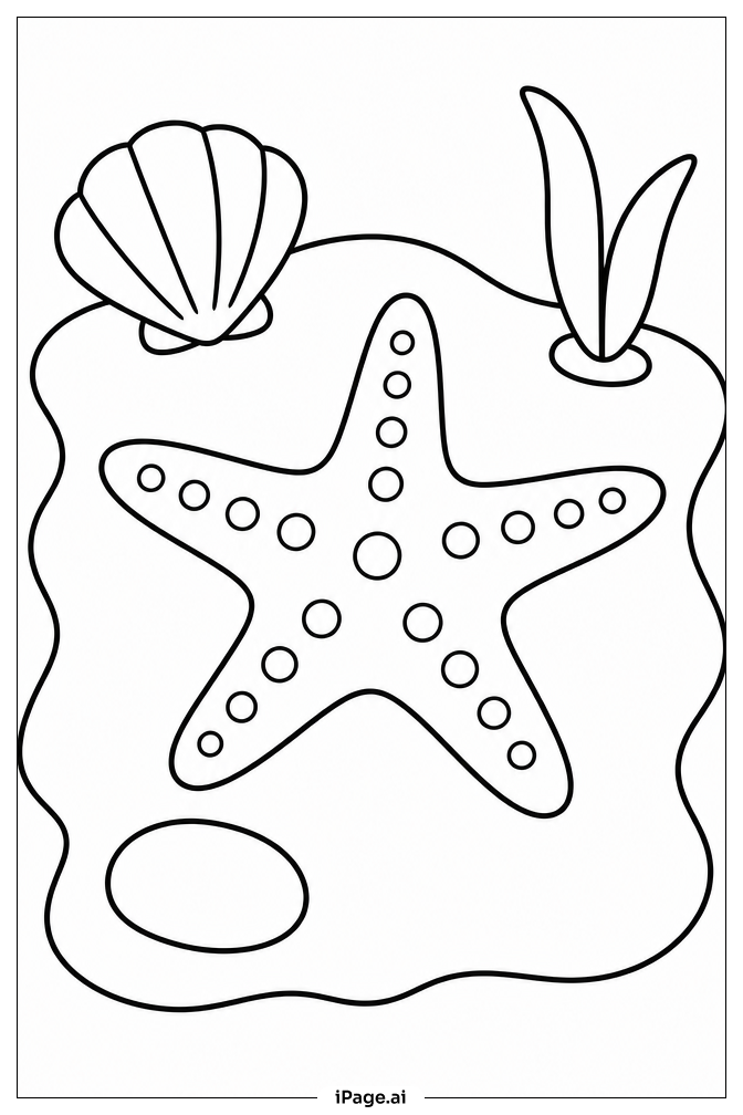 浅瀬の砂浜のヒトデの塗り絵ページ