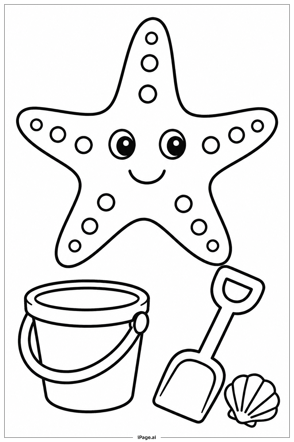 Starfish With Beach Toy Coloring Page