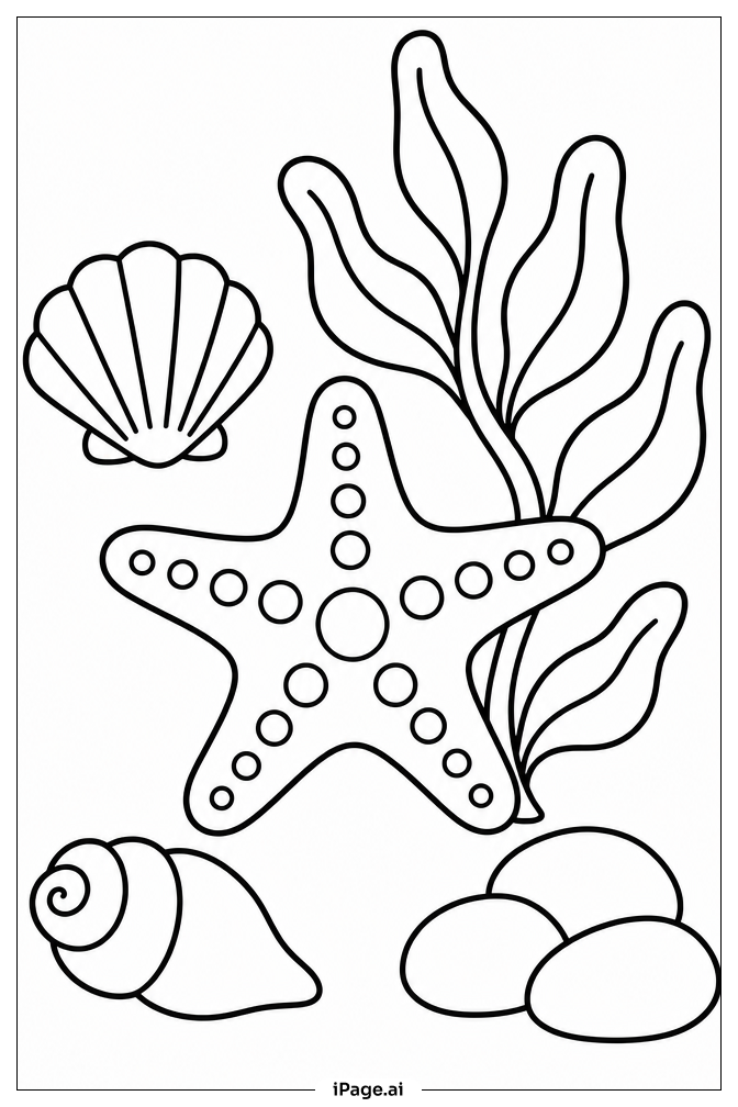 Starfish With Seaweed Sprig Coloring Page