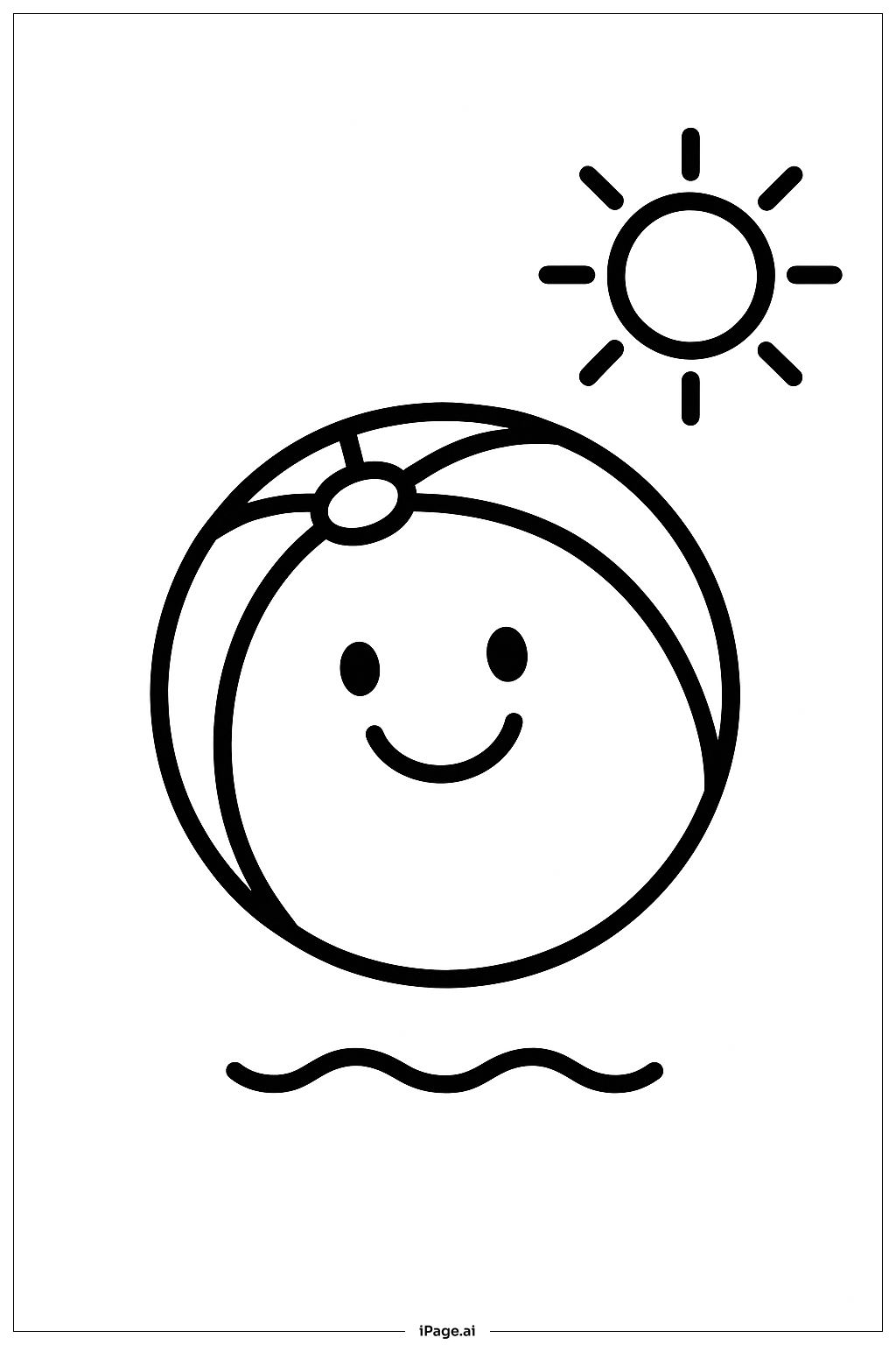  夏日海滩球微笑填色页 