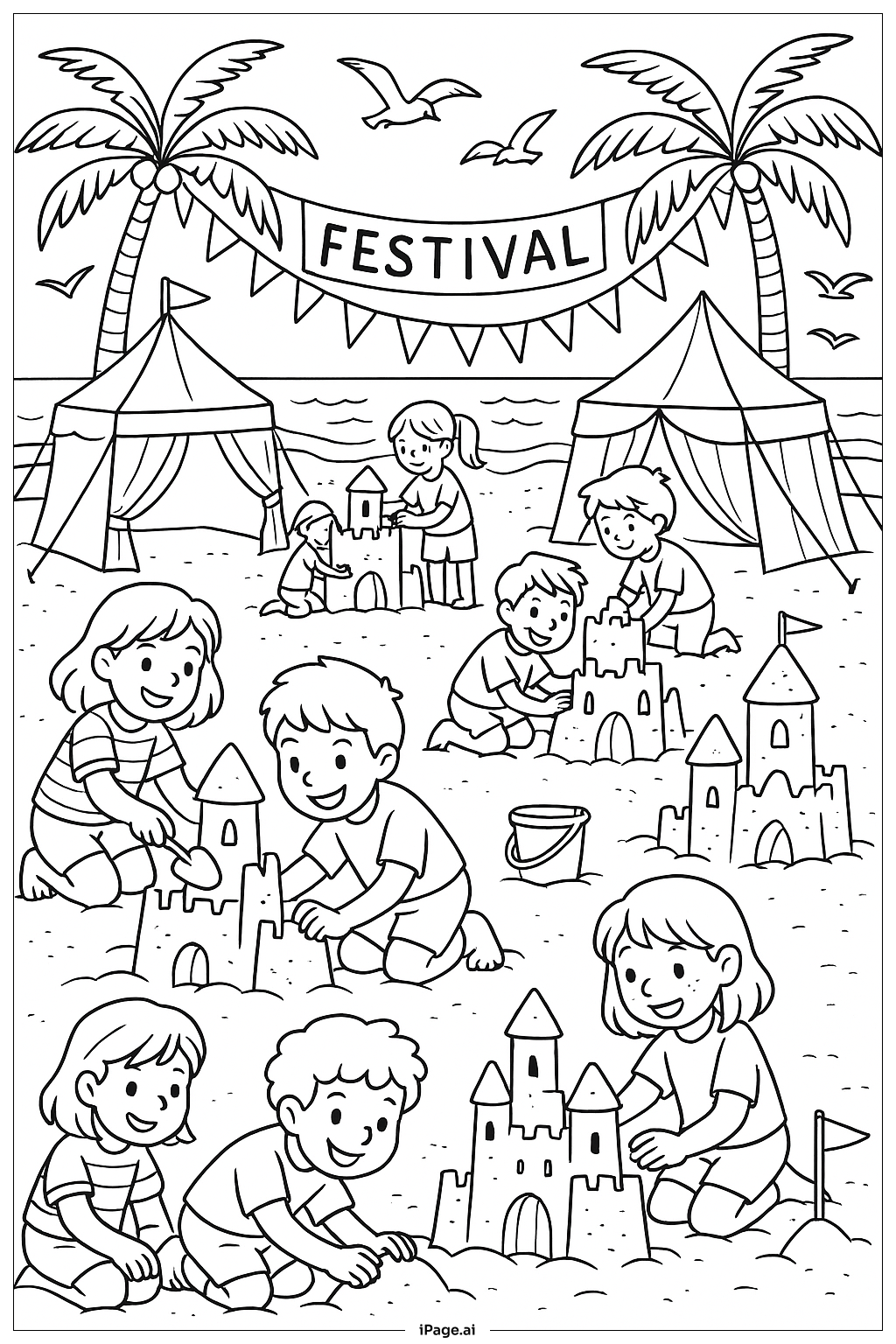 夏日海滩节填色页